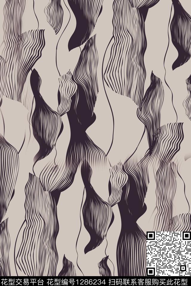 线条画肌理抽象传统印花花型下载（图片编号: 1286234） - 瓦栏（Walan）