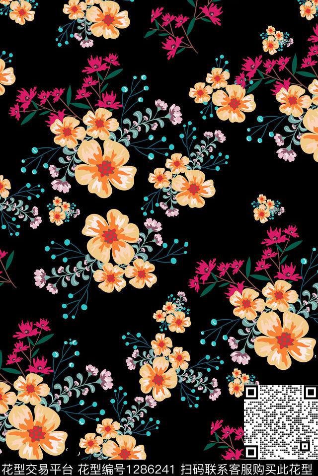 连衣裙花卉大牌风传统印花花型下载（图片编号: 1286241） - 瓦栏（Walan）