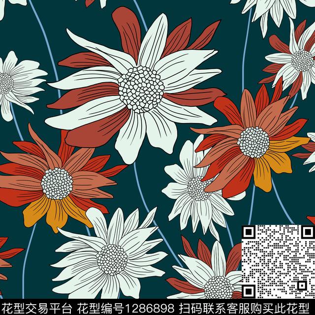 57.jpg - 1286898 - 抽象花卉 时尚 素雅 - 传统印花花型 － 女装花型设计 － 瓦栏