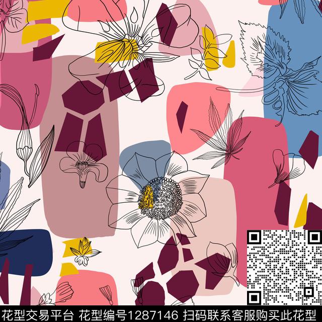 47.jpg - 1287146 - 花卉 时尚 几何 - 传统印花花型 － 女装花型设计 － 瓦栏