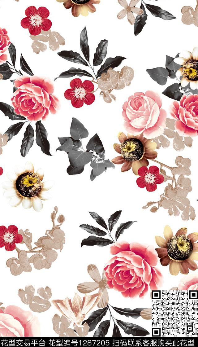 复古玫瑰花卉-8.jpg - 1287205 - 玫瑰花 数码花型 花卉 - 数码印花花型 － 女装花型设计 － 瓦栏