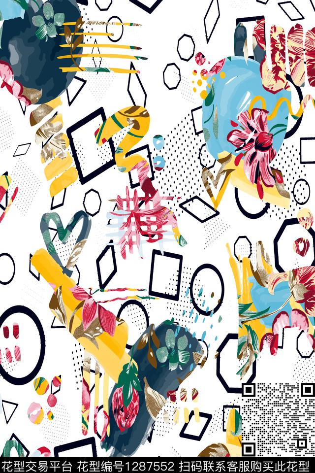 xcwh-dp10.jpg - 1287552 - 涂鸦 几何 花卉 - 数码印花花型 － 泳装花型设计 － 瓦栏