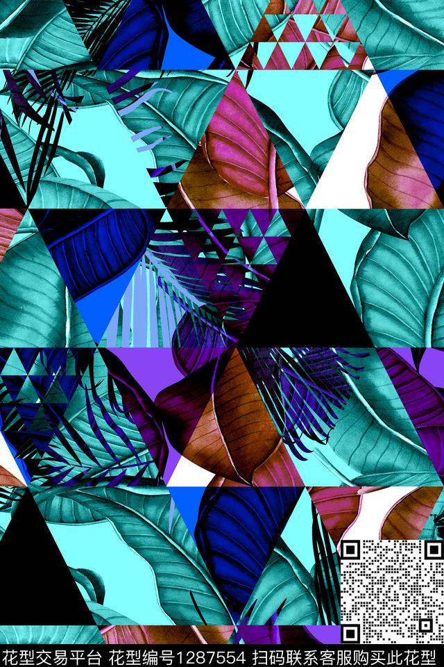 xcwh-dp11-b.jpg - 1287554 - 涂鸦 几何 花卉 - 数码印花花型 － 泳装花型设计 － 瓦栏