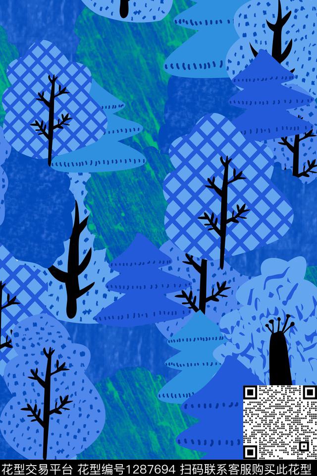 121.jpg - 1287694 - 树林 大牌风 手绘 - 数码印花花型 － 女装花型设计 － 瓦栏