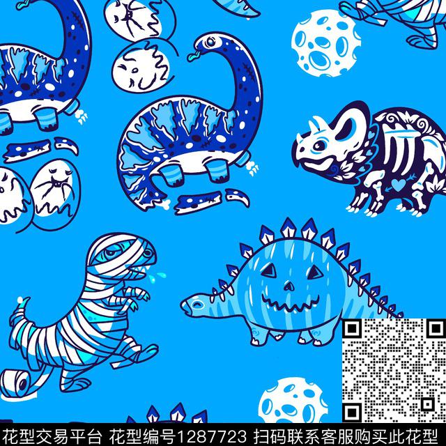 +90141.jpg - 1287723 - 蓝色系列 可爱大方 恐龙系列 - 传统印花花型 － 泳装花型设计 － 瓦栏