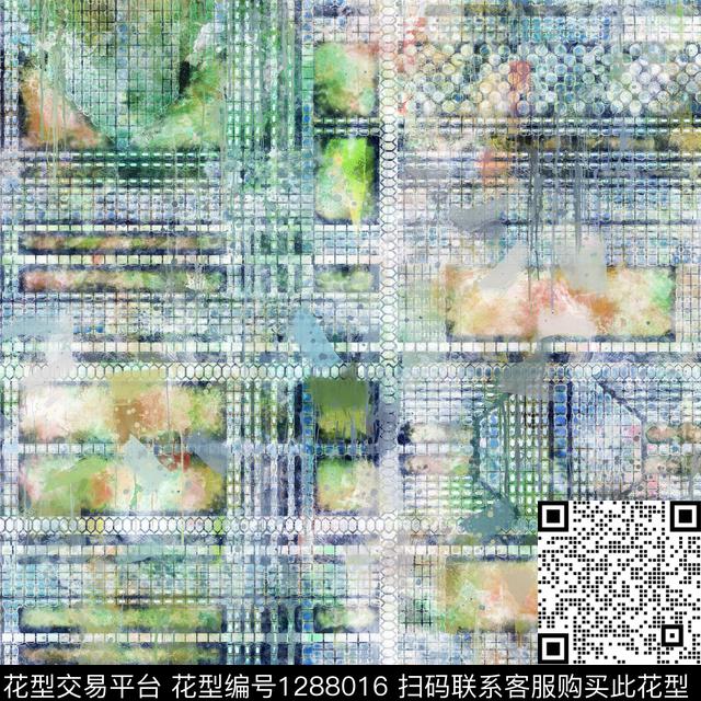 G1912194F.tif - 1288016 - 水彩 格子 手绘 - 数码印花花型 － 女装花型设计 － 瓦栏