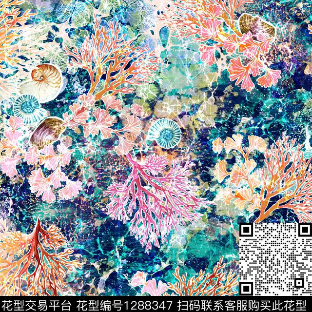 200101珊瑚.jpg - 1288347 - 蜡染 泳装 贝壳 - 数码印花花型 － 女装花型设计 － 瓦栏