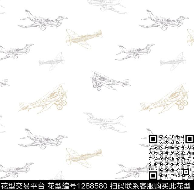 飞机.jpg - 1288580 - 简约 休闲 时尚 - 传统印花花型 － 男装花型设计 － 瓦栏