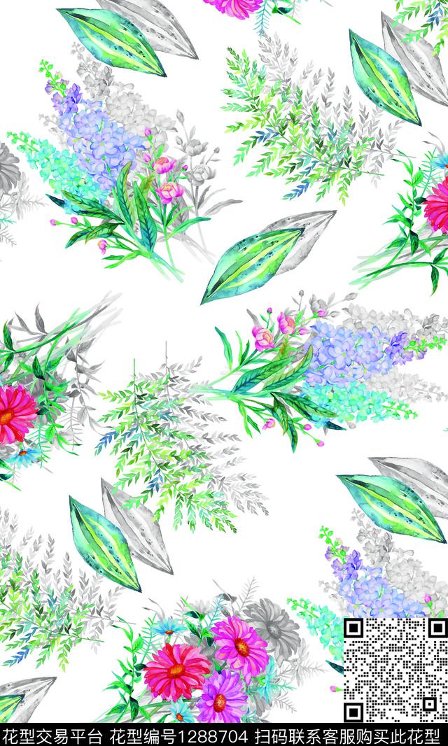 阴阳色花卉大花朵.jpg - 1288704 - 数码花型 花卉 绿植树叶 - 数码印花花型 － 女装花型设计 － 瓦栏