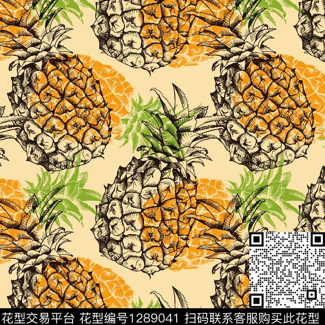 菠萝3-分层.jpg - 1289041 - 数码花型 几何 水果 - 数码印花花型 － 童装花型设计 － 瓦栏