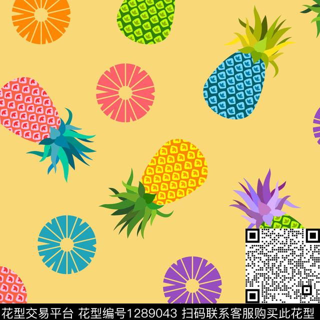 菠萝1-分层.jpg - 1289043 - 数码花型 几何 水果 - 数码印花花型 － 童装花型设计 － 瓦栏