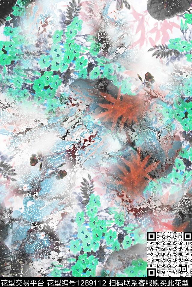 植物中国风国画数码印花花型下载（图片编号: 1289112） - 瓦栏（Walan）