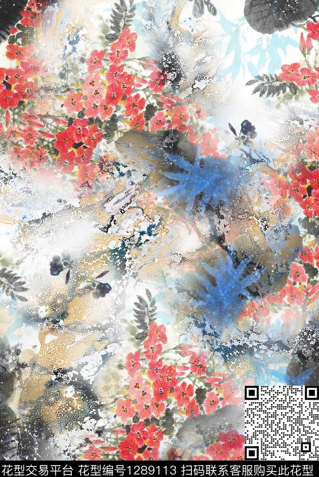 植物中国风国画数码印花花型下载（图片编号: 1289113） - 瓦栏（Walan）