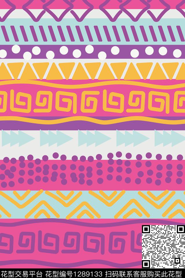 民族花纹-粉红.jpg - 1289133 - 几何 民族风 波西米亚 - 传统印花花型 － 花型设计 － 瓦栏