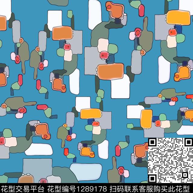 抽象卡通婴童图案格子混搭数码印花花型下载（图片编号: 1289178） - 瓦栏（Walan）