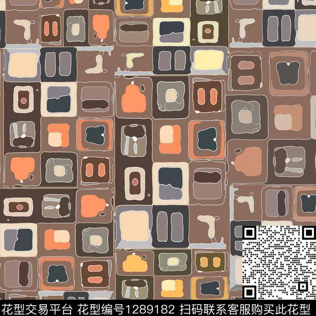 抽象格子混搭卡通婴童图案数码印花花型下载（图片编号: 1289182） - 瓦栏（Walan）