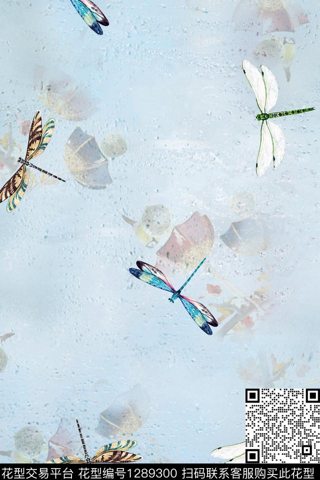 蜻蜓.jpg - 1289300 - 大牌风 小清新 鸟/昆虫 - 数码印花花型 － 女装花型设计 － 瓦栏