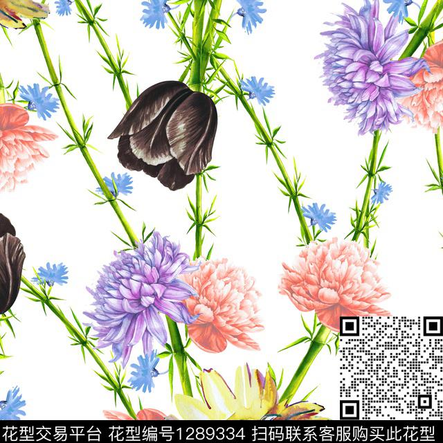 guan243.jpg - 1289334 - 花卉 郁金香 白底花 - 数码印花花型 － 女装花型设计 － 瓦栏