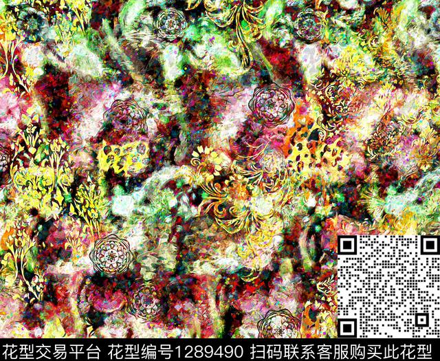G1912214C.tif - 1289490 - 花卉 抽象 手绘 - 数码印花花型 － 女装花型设计 － 瓦栏