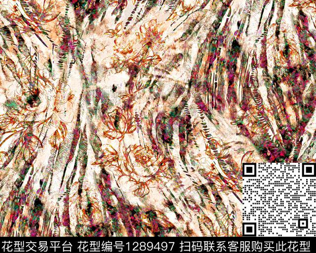 G1912217C.tif - 1289497 - 花卉 抽象 手绘 - 数码印花花型 － 女装花型设计 － 瓦栏