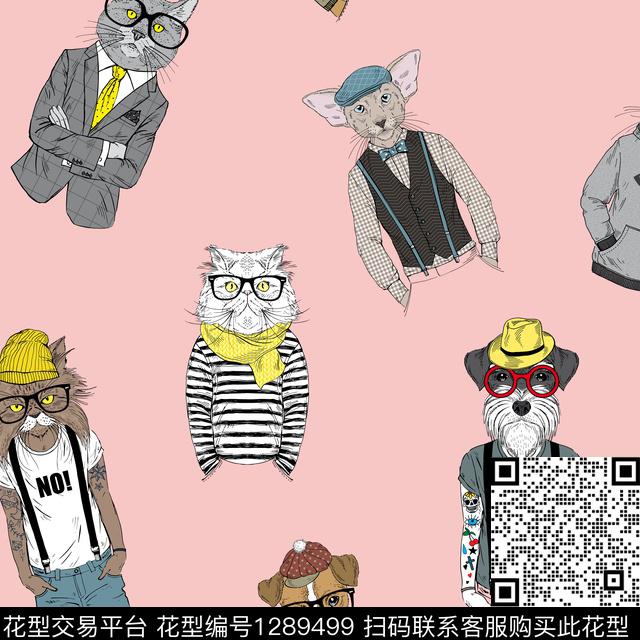卡通猫狗-分层.jpg - 1289499 - 动物 - 传统印花花型 － 童装花型设计 － 瓦栏