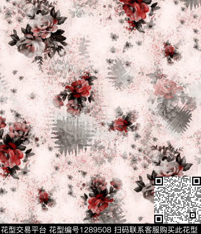 G1912221E.tif - 1289508 - 花卉 手绘 日系水墨 - 数码印花花型 － 女装花型设计 － 瓦栏