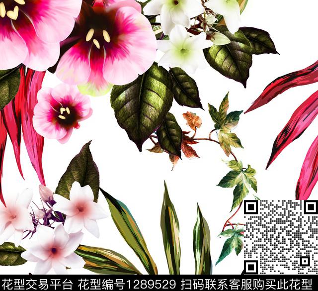 guan252.jpg - 1289529 - 花卉 绿植树叶 白底花 - 数码印花花型 － 女装花型设计 － 瓦栏