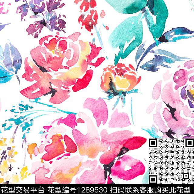 guan253.jpg - 1289530 - 水彩 花卉 白底花 - 数码印花花型 － 女装花型设计 － 瓦栏