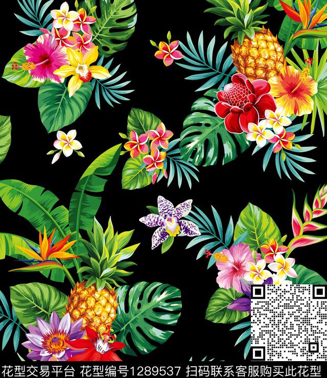 guan259.jpg - 1289537 - 花卉 菠萝 龟背叶 - 数码印花花型 － 女装花型设计 － 瓦栏