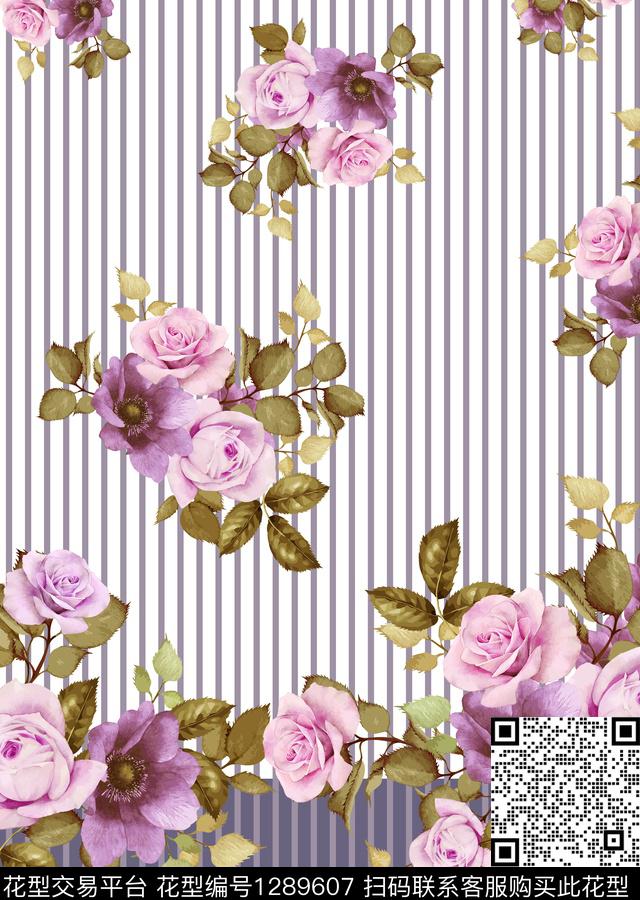 定位花女装花卉数码印花花型下载（图片编号: 1289607） - 瓦栏（Walan）