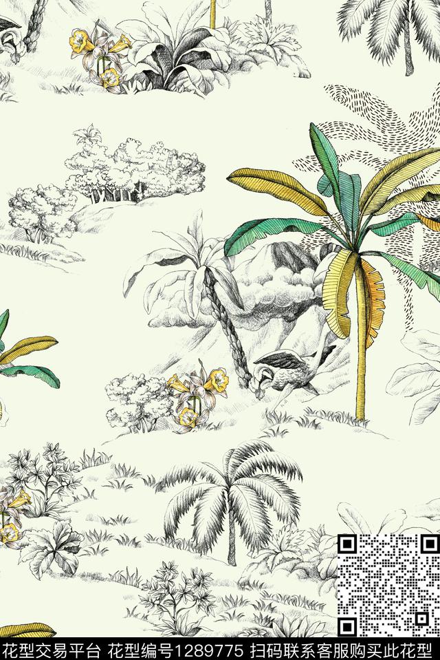 296.jpg - 1289775 - 线条画 大牌风 棕榈树 - 数码印花花型 － 女装花型设计 － 瓦栏
