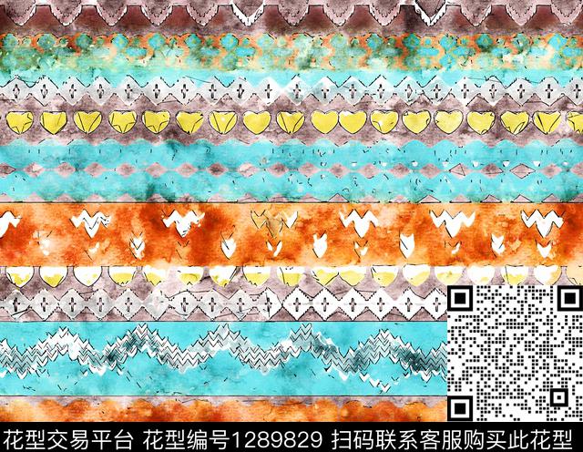 G1912237B.tif - 1289829 - 水彩 手绘 民族风 - 数码印花花型 － 女装花型设计 － 瓦栏