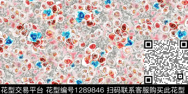 G1912247B.tif - 1289846 - 水彩 花卉 手绘 - 数码印花花型 － 女装花型设计 － 瓦栏