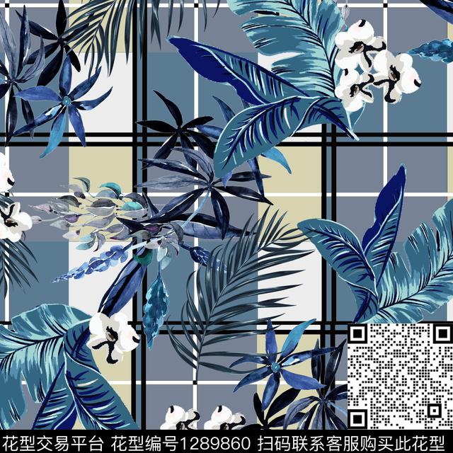 YC57 .jpg - 1289860 - 数码花型 热带花型 绿植树叶 - 数码印花花型 － 女装花型设计 － 瓦栏
