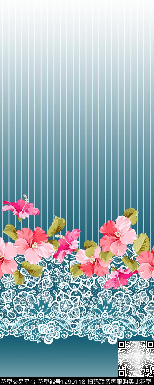 定位花花卉渐变数码印花花型下载（图片编号: 1290118） - 瓦栏（Walan）