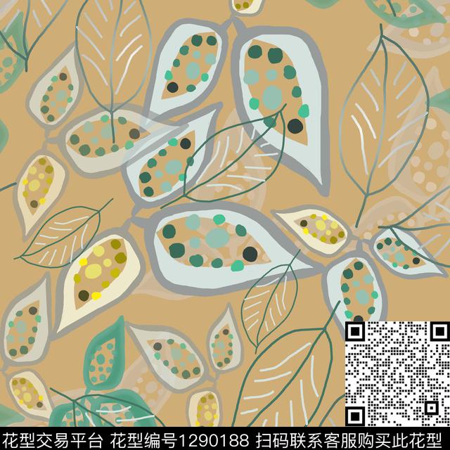 200101-syyh-2-00.jpg - 1290188 - 手绘线条笔触 树叶组合 圆圈与波点 - 传统印花花型 － 女装花型设计 － 瓦栏