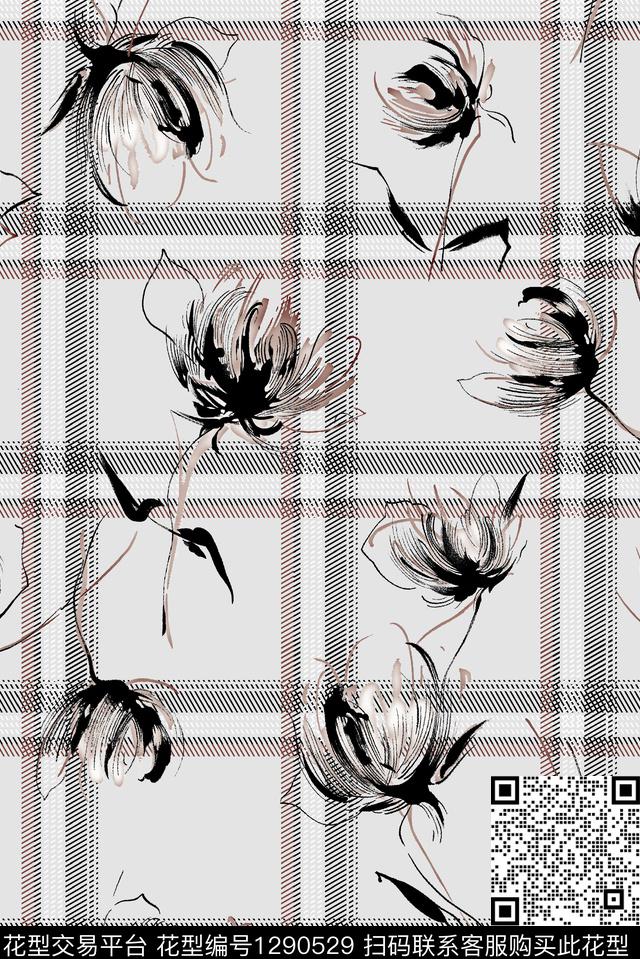 313.jpg - 1290529 - 抽象花卉 格子 大牌风 - 传统印花花型 － 女装花型设计 － 瓦栏