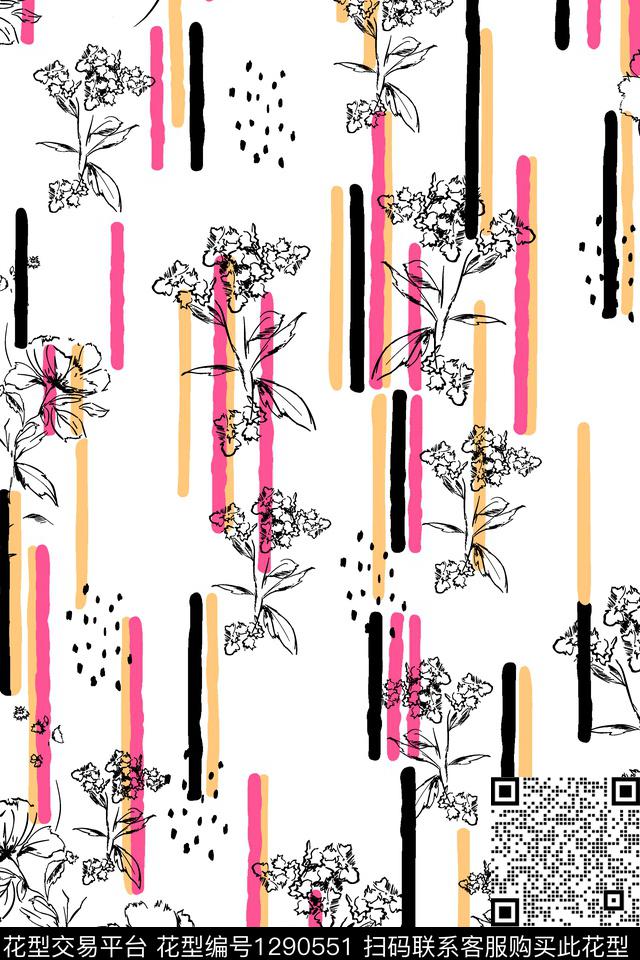 xcwh-dp33-b.jpg - 1290551 - 涂鸦 几何 花卉 - 数码印花花型 － 女装花型设计 － 瓦栏