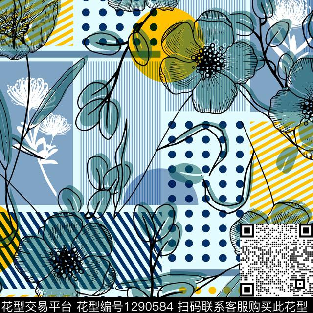 171.jpg - 1290584 - 圆形 青花瓷 树林 - 传统印花花型 － 女装花型设计 － 瓦栏