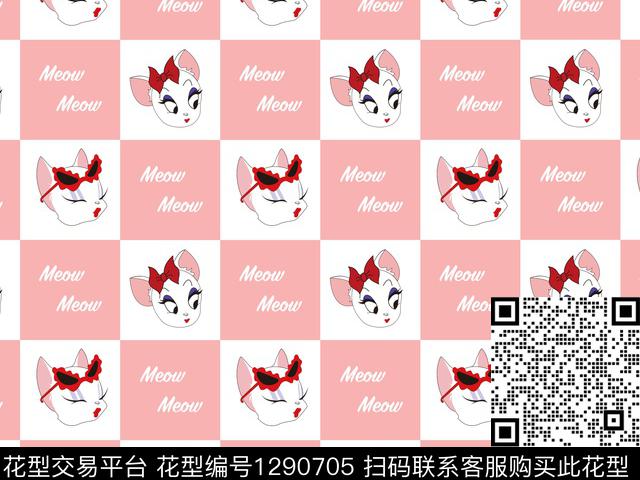 格子meow2.jpg - 1290705 - 卡通动物 女装 格子 - 数码印花花型 － 童装花型设计 － 瓦栏