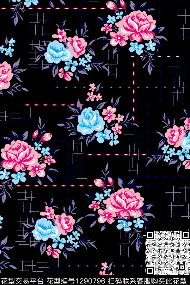 2020-1-16.jpg - 1290796 - 手绘 线条 玫瑰花 - 传统印花花型 － 女装花型设计 － 瓦栏
