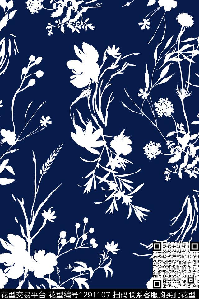 签字笔小碎花花卉传统印花花型下载（图片编号: 1291107） - 瓦栏（Walan）