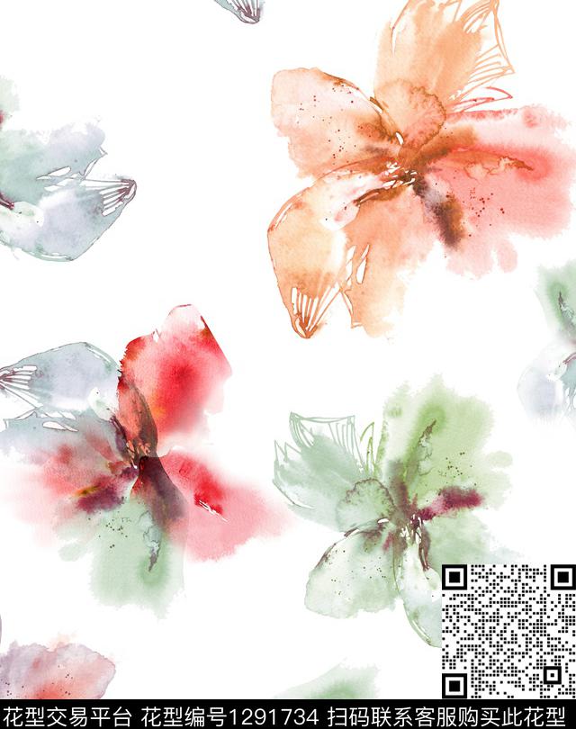 花卉春夏花型大花数码印花花型下载（图片编号: 1291734） - 瓦栏（Walan）