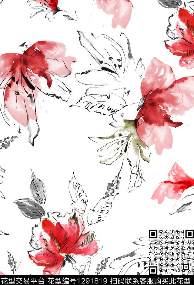 花卉春夏花型大花数码印花花型下载（图片编号: 1291819） - 瓦栏（Walan）