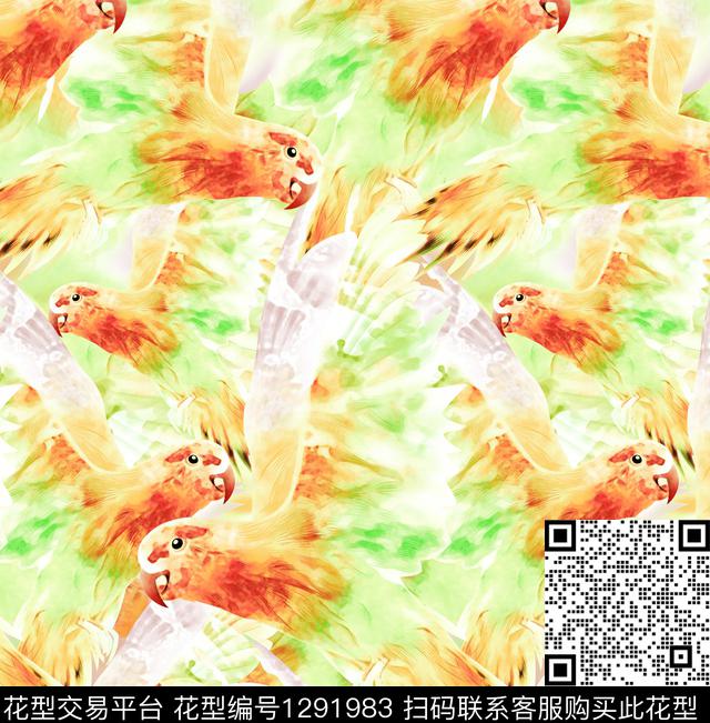 春夏花型老鹰抽象动物数码印花花型下载（图片编号: 1291983） - 瓦栏（Walan）