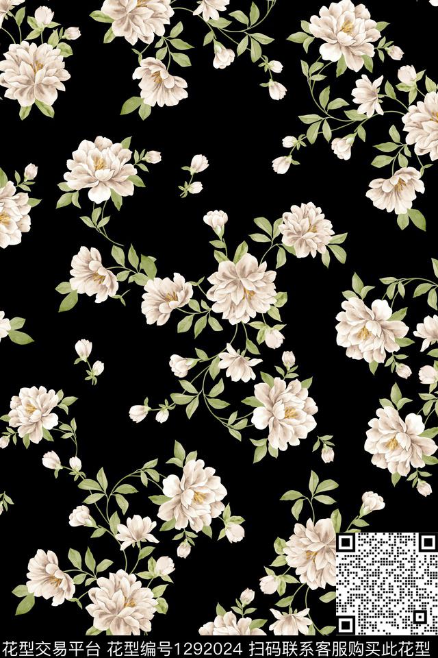花卉大牌风中国风数码印花花型下载（图片编号: 1292024） - 瓦栏（Walan）