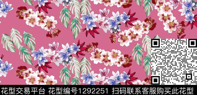 guan235 二方连续.jpg - 1292251 - 水彩 花卉 桃红底 - 数码印花花型 － 女装花型设计 － 瓦栏
