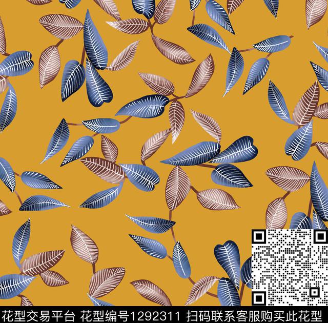 guan303.jpg - 1292311 - 羽毛 手绘 土黄底 - 数码印花花型 － 女装花型设计 － 瓦栏