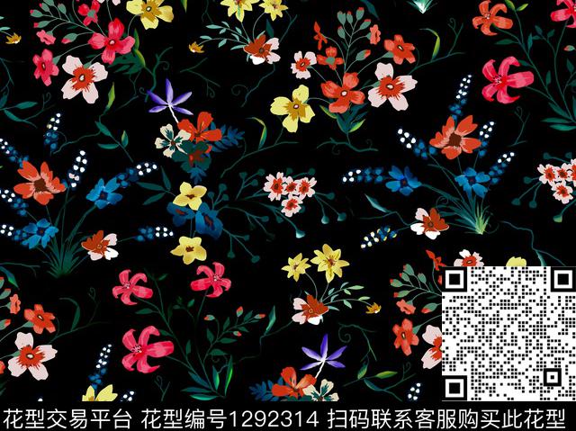 guan304.jpg - 1292314 - 黑底花卉 花卉 小碎花 - 数码印花花型 － 女装花型设计 － 瓦栏