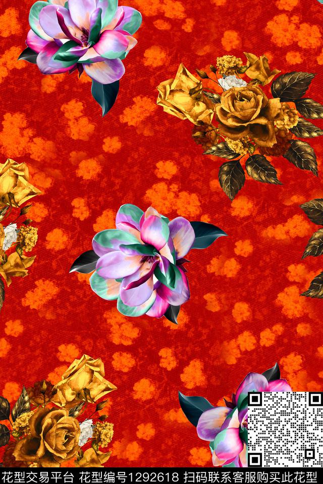 R004.jpg - 1292618 - 花卉 旗袍 中老年 - 数码印花花型 － 女装花型设计 － 瓦栏